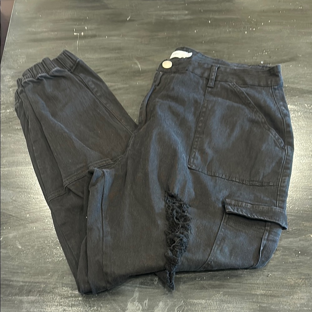 Rue 21 Black Distressed Cargo Pants- 2X